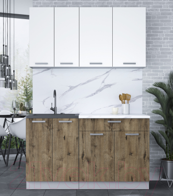 Кухонный гарнитур Интерлиния Мила Лайт 1.4-60 (белый платинум/дуб веллингтон/белый гранит)