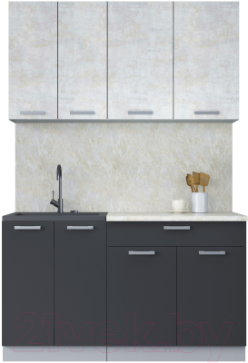 Кухонный гарнитур Интерлиния Мила Лайт 1.4-60 (бетон лайт/антрацит/опал светлый) - фото