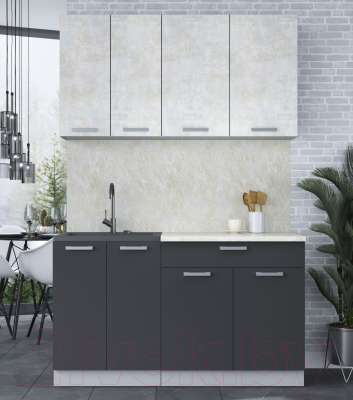 Кухонный гарнитур Интерлиния Мила Лайт 1.4-60 (бетон лайт/антрацит/опал светлый)