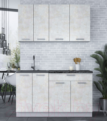 Кухонный гарнитур Интерлиния Мила Лайт 1.4-60 (бетон лайт/бетон лайт/кастилло темный)