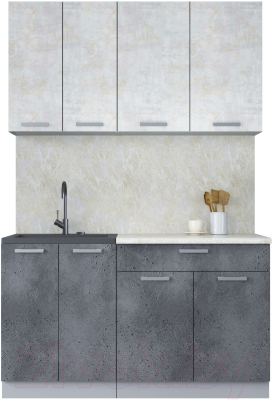 Кухонный гарнитур Интерлиния Мила Лайт 1.4-60 (бетон лайт/бетон портленд/опал светлый) - фото