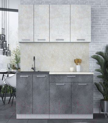 Кухонный гарнитур Интерлиния Мила Лайт 1.4-60 (бетон лайт/бетон портленд/опал светлый)