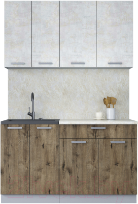 Кухонный гарнитур Интерлиния Мила Лайт 1.4-60 (бетон лайт/дуб веллингтон/опал светлый) - фото