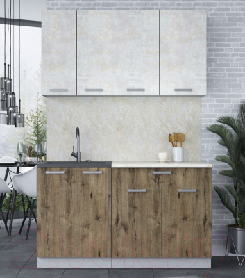 Кухонный гарнитур Интерлиния Мила Лайт 1.4-60 (бетон лайт/дуб веллингтон/опал светлый)