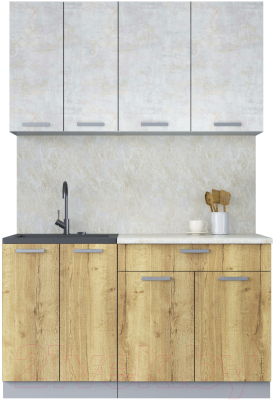 Кухонный гарнитур Интерлиния Мила Лайт 1.4-60 (бетон лайт/дуб золотой/опал светлый) - фото