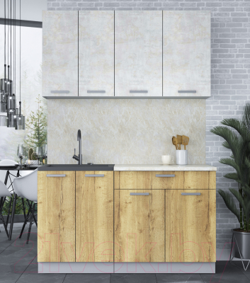 Кухонный гарнитур Интерлиния Мила Лайт 1.4-60 (бетон лайт/дуб золотой/опал светлый)