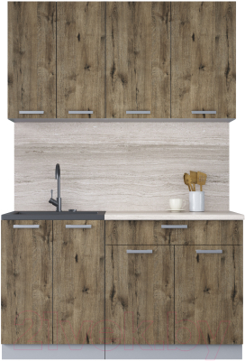 Кухонный гарнитур Интерлиния Мила Лайт 1.4-60 (дуб веллингтон/дуб веллингтон/травертин серый) - фото