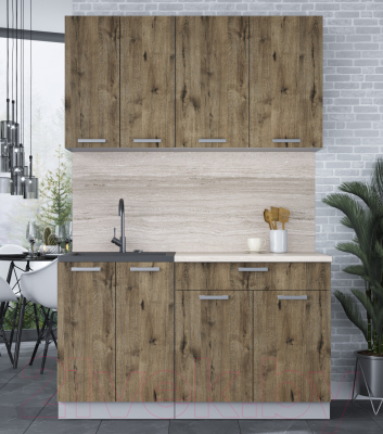 Кухонный гарнитур Интерлиния Мила Лайт 1.4-60 (дуб веллингтон/дуб веллингтон/травертин серый)