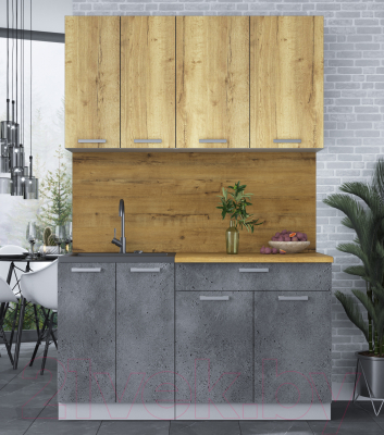 Кухонный гарнитур Интерлиния Мила Лайт 1.4-60 (дуб золотой/бетон портленд/дуб бунратти)