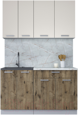Кухонный гарнитур Интерлиния Мила Лайт 1.4-60 (персидский жемчуг/дуб веллингтон/серый каспий) - фото