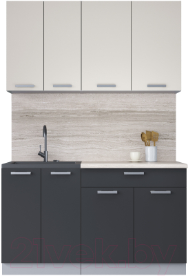 Кухонный гарнитур Интерлиния Мила Лайт 1.4-60 (персидский жемчуг/антрацит/травертин серый) - фото