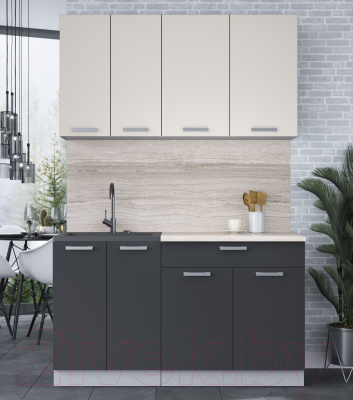 Кухонный гарнитур Интерлиния Мила Лайт 1.4-60 (персидский жемчуг/антрацит/травертин серый)