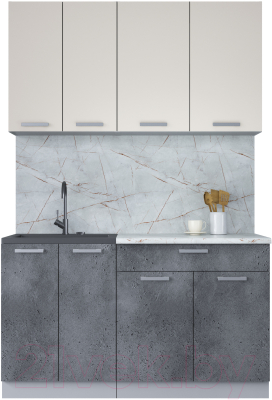 Кухонный гарнитур Интерлиния Мила Лайт 1.4-60 (персидский жемчуг/бетон портленд/серый каспий) - фото