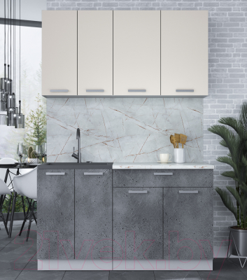 Кухонный гарнитур Интерлиния Мила Лайт 1.4-60 (персидский жемчуг/бетон портленд/серый каспий)