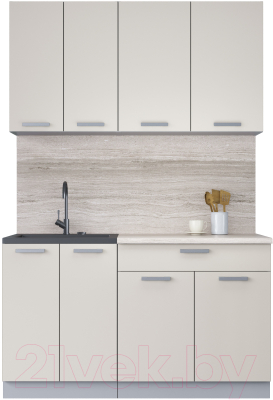 Кухонный гарнитур Интерлиния Мила Лайт 1.4-60 (персидский жемчуг/персидский жемчуг/травертин серый) - фото