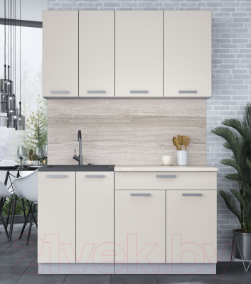 Кухонный гарнитур Интерлиния Мила Лайт 1.4-60 (персидский жемчуг/персидский жемчуг/травертин серый)
