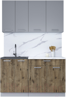 Кухонный гарнитур Интерлиния Мила Лайт 1.4-60 (серебристый/дуб веллингтон/белый гранит) - фото