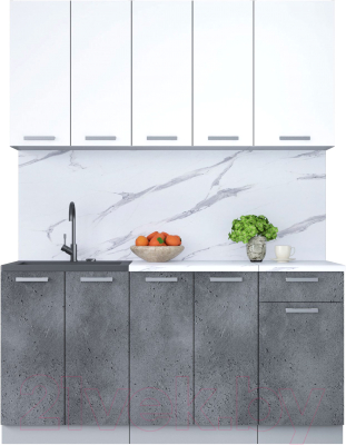 Кухонный гарнитур Интерлиния Мила Лайт 1.6-60 (белый платинум/бетон портленд/белый гранит) - фото