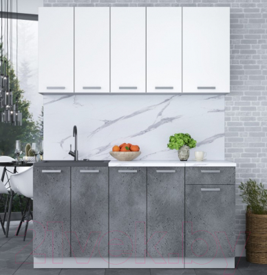 Кухонный гарнитур Интерлиния Мила Лайт 1.6-60 (белый платинум/бетон портленд/белый гранит)