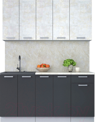 Кухонный гарнитур Интерлиния Мила Лайт 1.6-60 (бетон лайт/антрацит/опал светлый) - фото