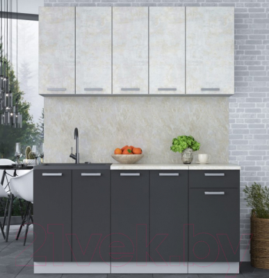 Кухонный гарнитур Интерлиния Мила Лайт 1.6-60 (бетон лайт/антрацит/опал светлый)