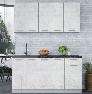 Кухонный гарнитур Интерлиния Мила Лайт 1.6-60 (бетон лайт/бетон лайт/кастилло темный)