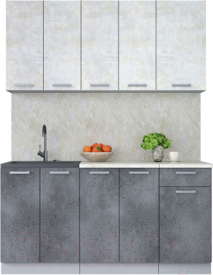 Кухонный гарнитур Интерлиния Мила Лайт 1.6-60 (бетон лайт/бетон портленд/опал светлый) - фото
