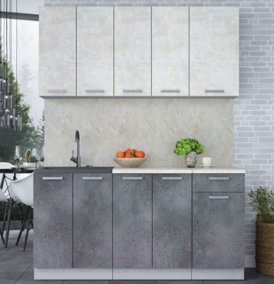 Кухонный гарнитур Интерлиния Мила Лайт 1.6-60 (бетон лайт/бетон портленд/опал светлый)