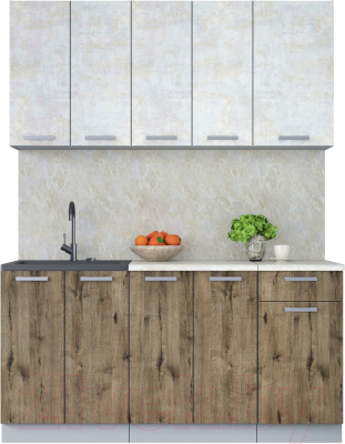 Кухонный гарнитур Интерлиния Мила Лайт 1.6-60 (бетон лайт/дуб веллингтон/опал светлый) - фото