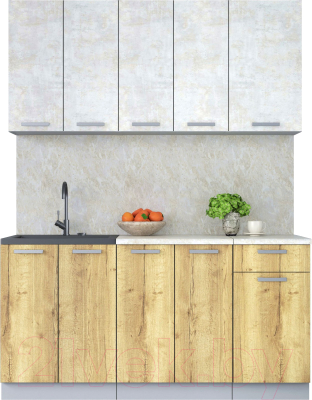 Кухонный гарнитур Интерлиния Мила Лайт 1.6-60 (бетон лайт/дуб золотой/опал светлый) - фото