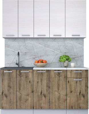 Кухонный гарнитур Интерлиния Мила Лайт 1.6-60 (вудлайн кремовый/дуб веллингтон/серый каспий) - фото