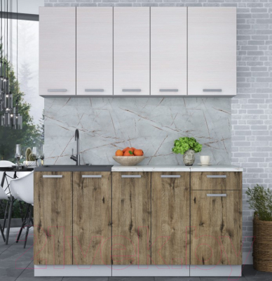 Кухонный гарнитур Интерлиния Мила Лайт 1.6-60 (вудлайн кремовый/дуб веллингтон/серый каспий)