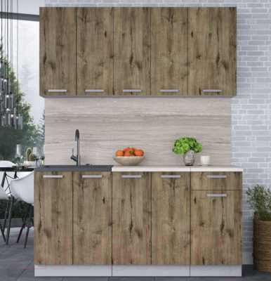 Кухонный гарнитур Интерлиния Мила Лайт 1.6-60 (дуб веллингтон/дуб веллингтон/травертин серый)