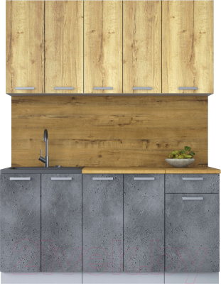 Кухонный гарнитур Интерлиния Мила Лайт 1.6-60 (дуб золотой/бетон портленд/дуб бунратти) - фото