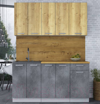 Кухонный гарнитур Интерлиния Мила Лайт 1.6-60 (дуб золотой/бетон портленд/дуб бунратти)