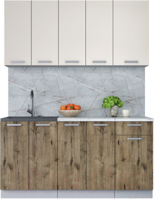 Кухонный гарнитур Интерлиния Мила Лайт 1.6-60 (персидский жемчуг/дуб веллингтон/серый каспий) - фото