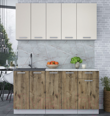 Кухонный гарнитур Интерлиния Мила Лайт 1.6-60 (персидский жемчуг/дуб веллингтон/серый каспий)