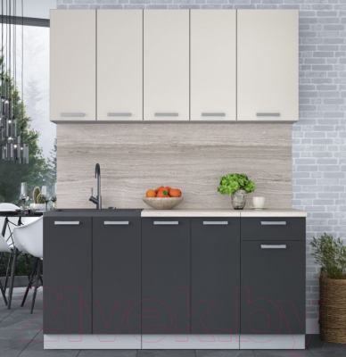 Кухонный гарнитур Интерлиния Мила Лайт 1.6-60 (персидский жемчуг/антрацит/травертин серый)