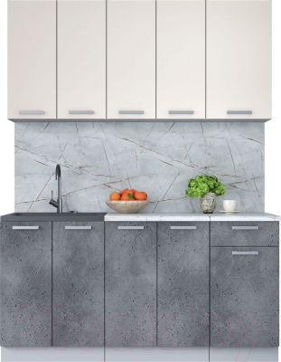 Кухонный гарнитур Интерлиния Мила Лайт 1.6-60 (персидский жемчуг/бетон портленд/серый каспий) - фото