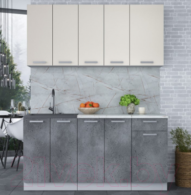 Кухонный гарнитур Интерлиния Мила Лайт 1.6-60 (персидский жемчуг/бетон портленд/серый каспий)