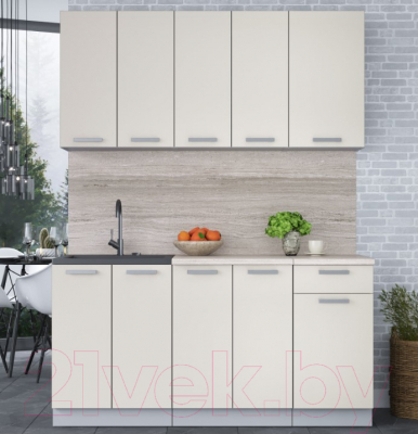 Кухонный гарнитур Интерлиния Мила Лайт 1.6-60 (персидский жемчуг/персидский жемчуг/травертин серый)