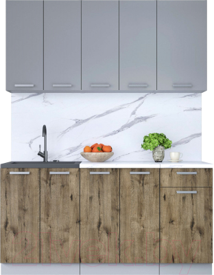 Кухонный гарнитур Интерлиния Мила Лайт 1.6-60 (серебристый/дуб веллингтон/белый гранит) - фото