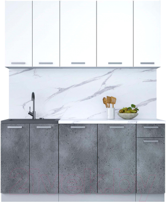 Кухонный гарнитур Интерлиния Мила Лайт 1.7-60 (белый платинум/бетон портленд/белый гранит) - фото
