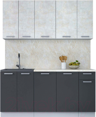 Кухонный гарнитур Интерлиния Мила Лайт 1.7-60 (бетон лайт/антрацит/опал светлый) - фото