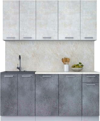 Кухонный гарнитур Интерлиния Мила Лайт 1.7-60 (бетон лайт/бетон портленд/опал светлый) - фото