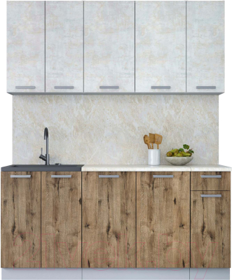 Кухонный гарнитур Интерлиния Мила Лайт 1.7-60 (бетон лайт/дуб веллингтон/опал светлый) - фото