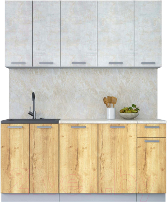 Кухонный гарнитур Интерлиния Мила Лайт 1.7-60 (бетон лайт/дуб золотой/опал светлый) - фото