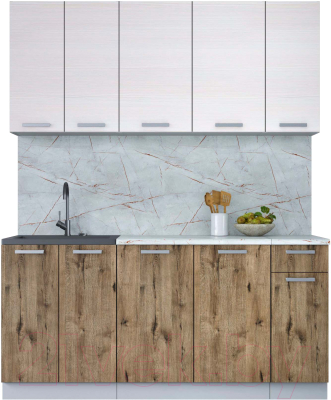 Кухонный гарнитур Интерлиния Мила Лайт 1.7-60 (вудлайн кремовый/дуб веллингтон/серый каспий) - фото