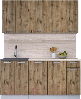 Кухонный гарнитур Интерлиния Мила Лайт 1.7-60 (дуб веллингтон/дуб веллингтон/травертин серый) - фото