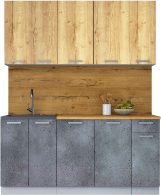 Кухонный гарнитур Интерлиния Мила Лайт 1.7-60 (дуб золотой/бетон портленд/дуб бунратти) - фото